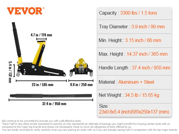 1.5 or 3T Floor Jack