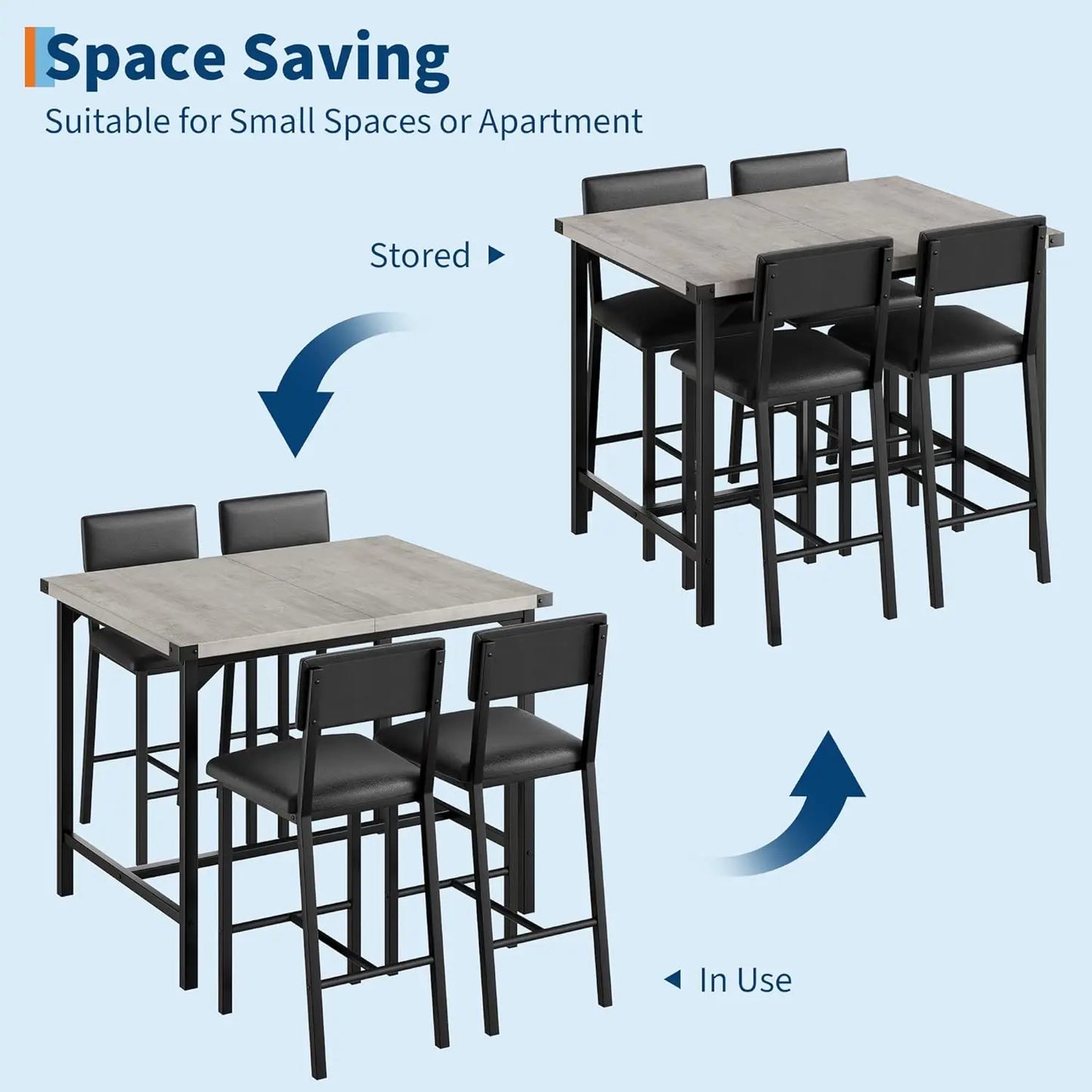 5-Piece Dining Table Set, Bar Table Set with 4 Upholstered Chairs for Pub, Dining Room, Kitchen
