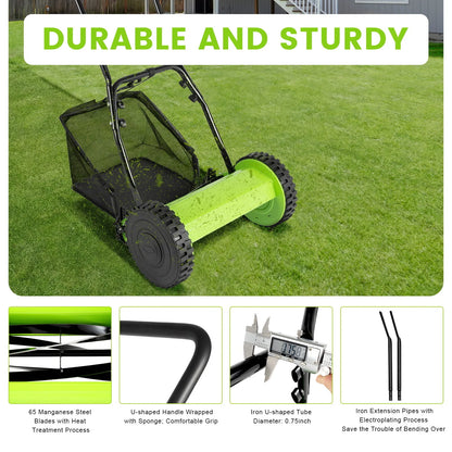 12 Inch, 5 Blade, Manual Push Reel Lawn Mower