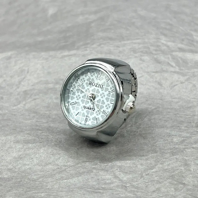 Vintage Alloy Shell Quartz Finger Ring Watch for Men or Women