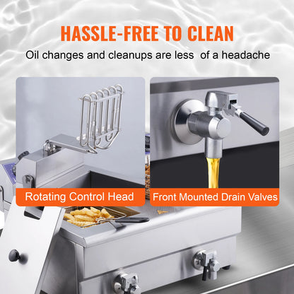 Electric Deep Fryer w/Dual Removable Tanks 12L 5000W Commercial Countertop  Fryer for Commercial Use.