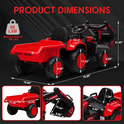 12V 3 in 1 Kids Ride On Excavator & Tractor with Detachable Trailer