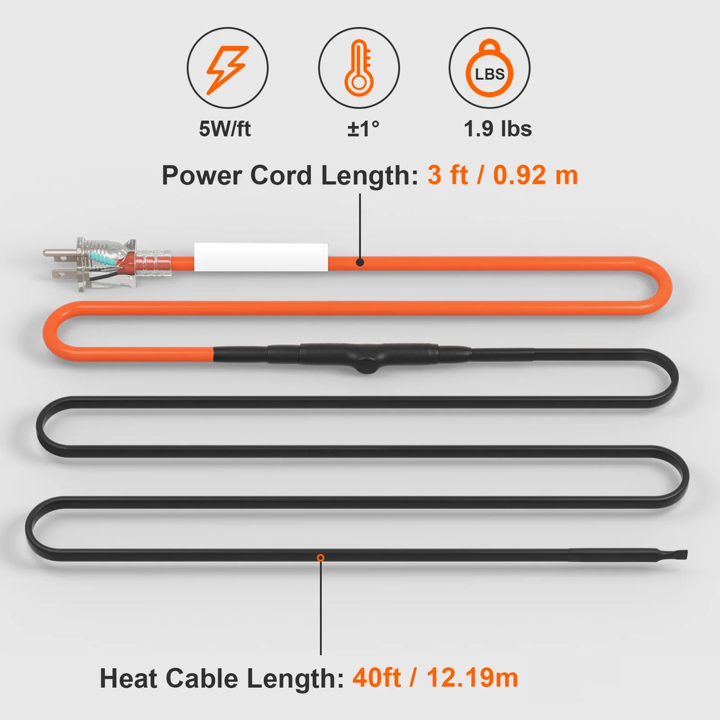 40FT Self-Regulating Pipe Heating Cable
