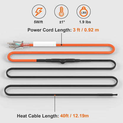 40FT Self-Regulating Pipe Heating Cable