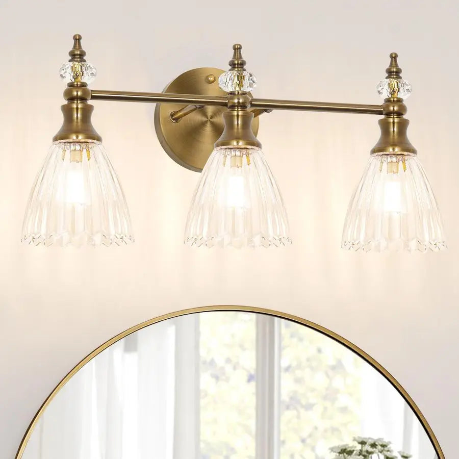 18.9 Inch Brushed Gold Vanity Lights over Mirror, Brown Bronze Wall Sconce with Glass Shade