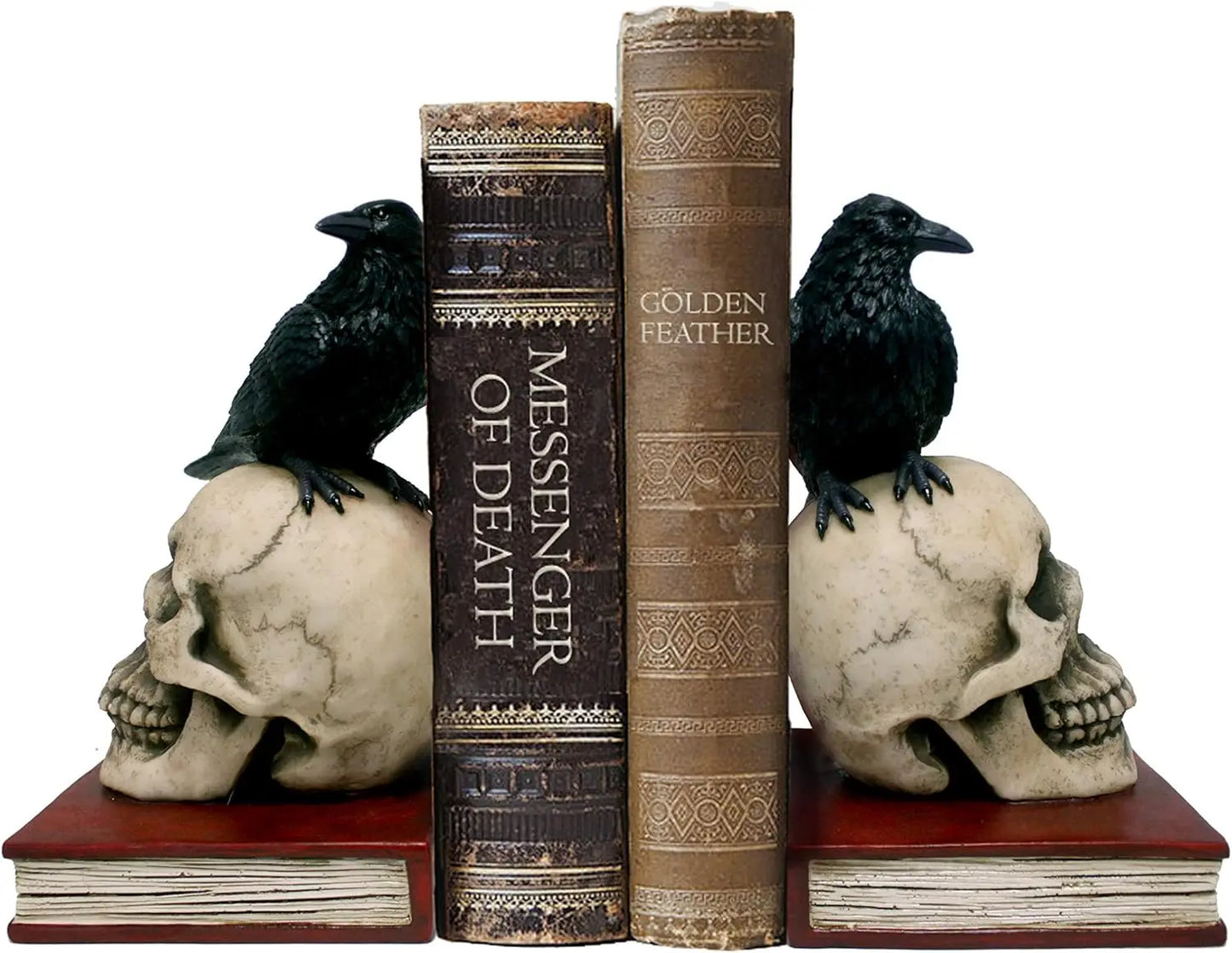 Gothic Raven Skull Bookends Set