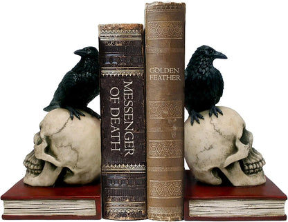 Gothic Raven Skull Bookends Set