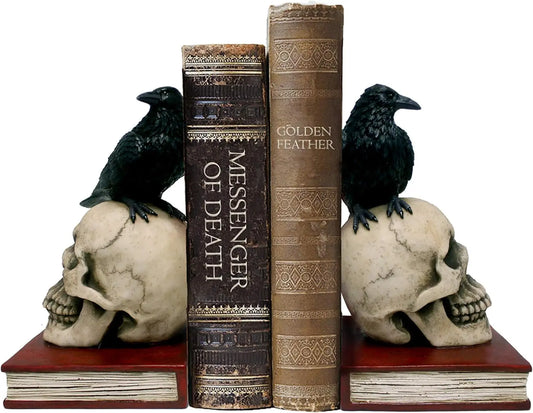 Gothic Raven Skull Bookends Set