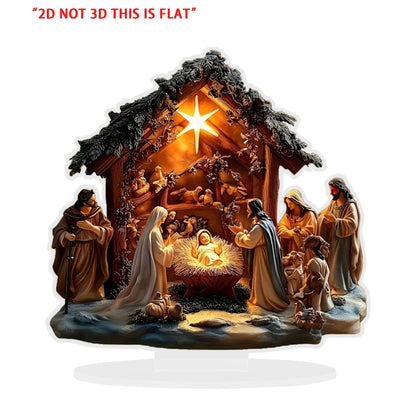 Religious Christmas Nativity Scene Tabletop Decoration with 2D Flat Design - Creative Christian Holiday Decor for DeskTop