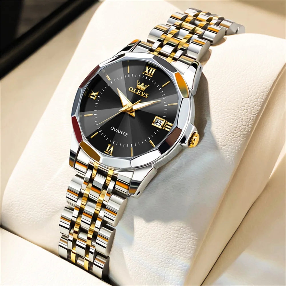Ladies Waterproof Stainless Steel Luminous Dial and Date Quartz Watch