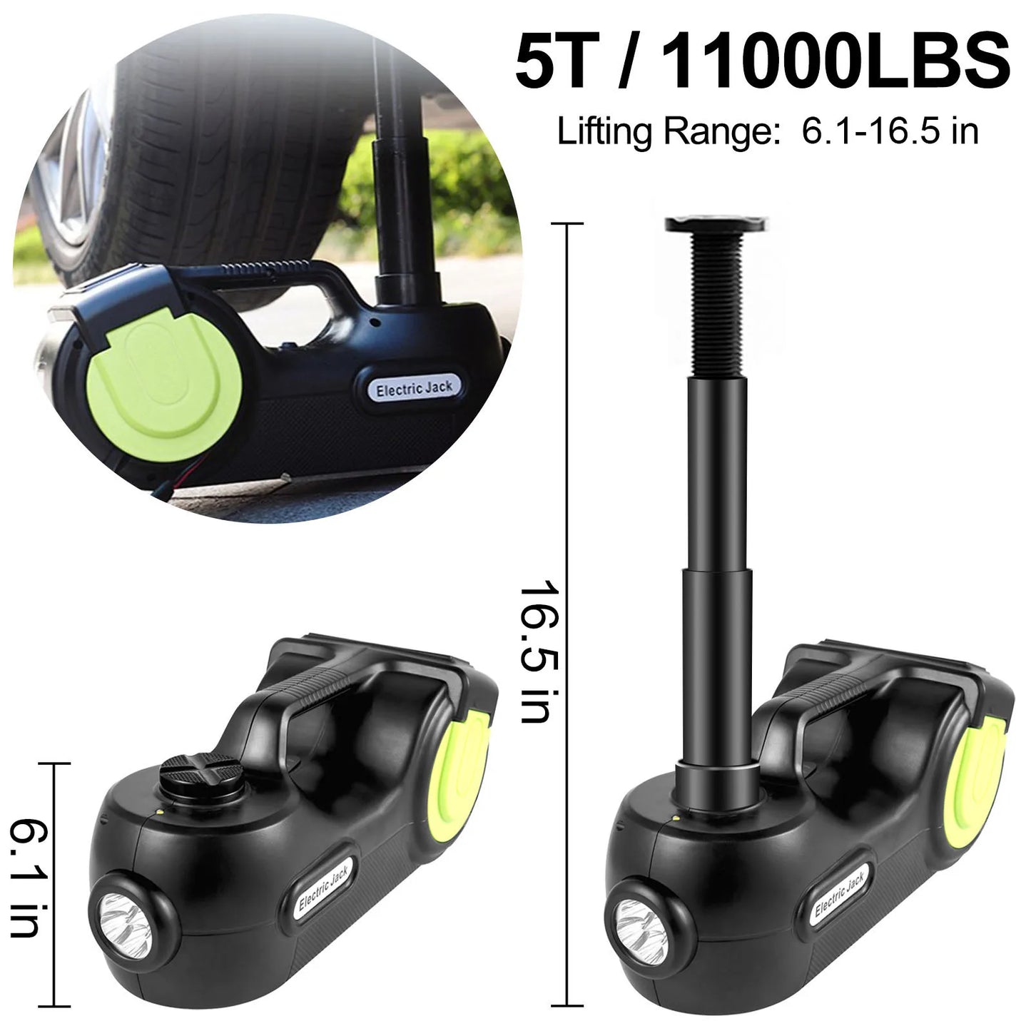 4-In-1 Electric 5T Portable Hydraulic Jack, Impact Wrench, Tire Compressor, Lifting,  and LED Light Tool