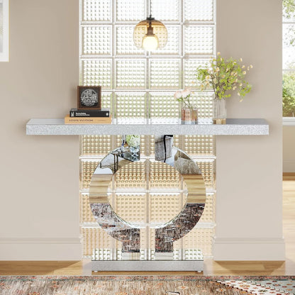 Mirror finished Console Table with O-Shaped Base, Great Entryway Table or Glass Sofa Table
