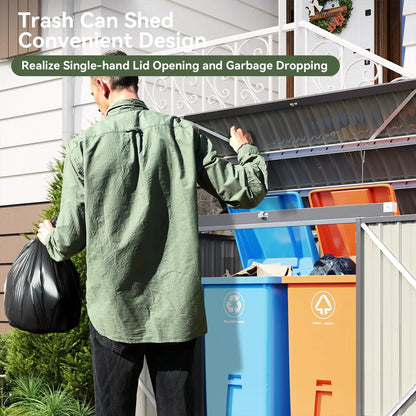 80 cu. ft. Metal Outdoor Storage Shed with Chain Lid Waterproof Garbage Can Organizer for 2 Bins Toys Garden Tools, Customized