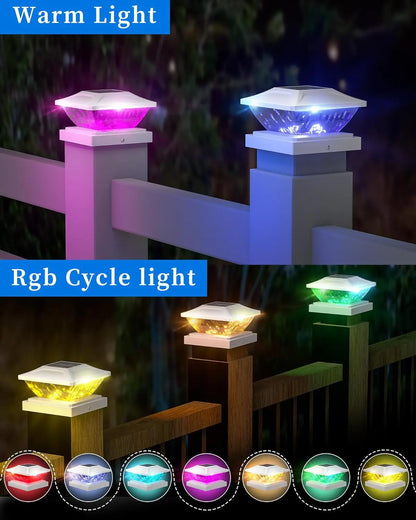 Solar Post Cap Lights, 8-Pack, RGB, 2 Modes, Fits 4x4/5x5 Posts, IP64 Waterproof, for Fence, Deck, Mailbox, Stairway – White