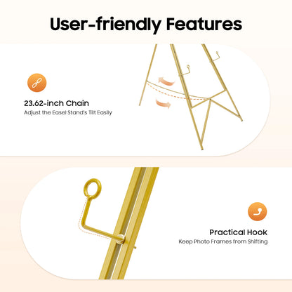 2Pcs Gold Display Easel Stand, Adjustable Photo Frame Holder for Wedding Poster Sign, Heavy Duty Steel Tripod 10kg Capacity