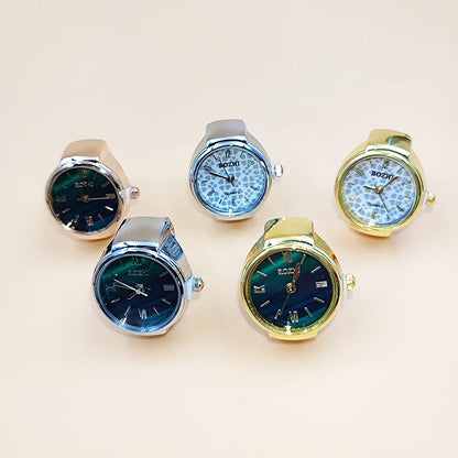 Vintage Alloy Shell Quartz Finger Ring Watch for Men or Women