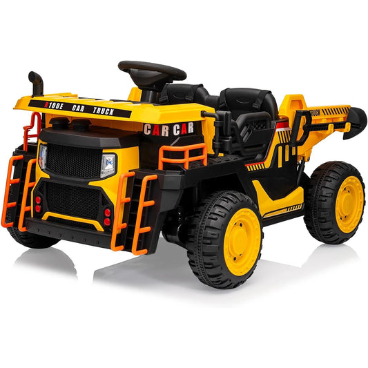 24v Ride on Dump Truck with Remote Control and Extra Shovel, 3 Speeds, Music, Safety Belt