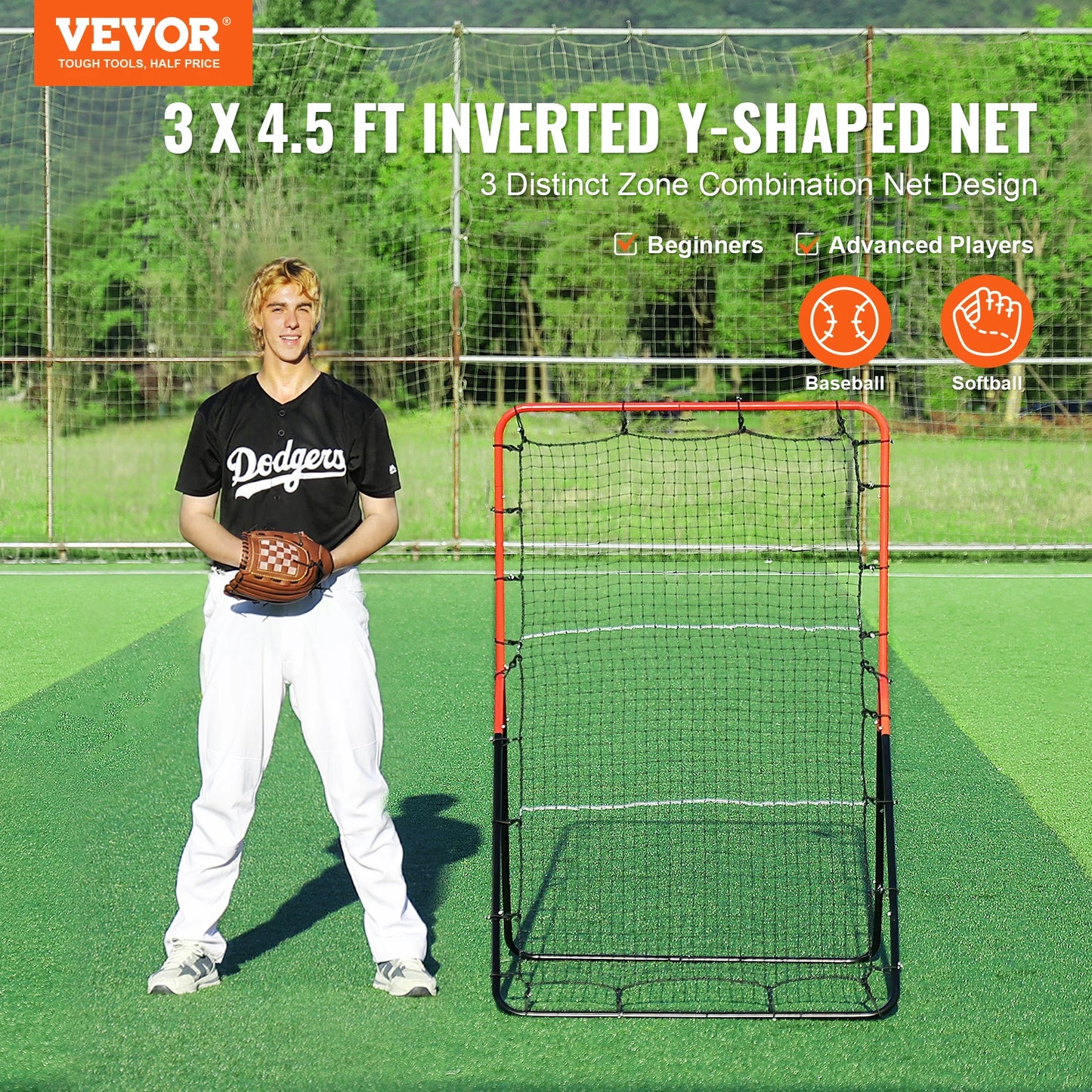 VEVOR Baseball And Softball Pitchback Net 3 x 4.5 ft PitchBack Baseball Pitching Nest three-Way Baseball Softball
