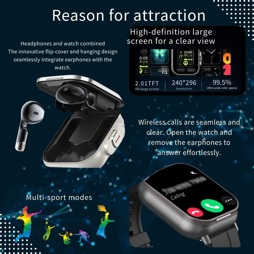 2 in 1 Smartwatch with Earphone Multi-Sport NFC Call Smart Watch