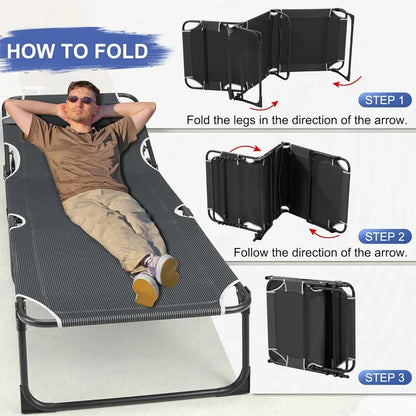 Camping Cot with Mattress, 4-Position Folding Camping Bed Hold up 330lbs, Portable Sleeping Cot for Camp, Beach, Patio