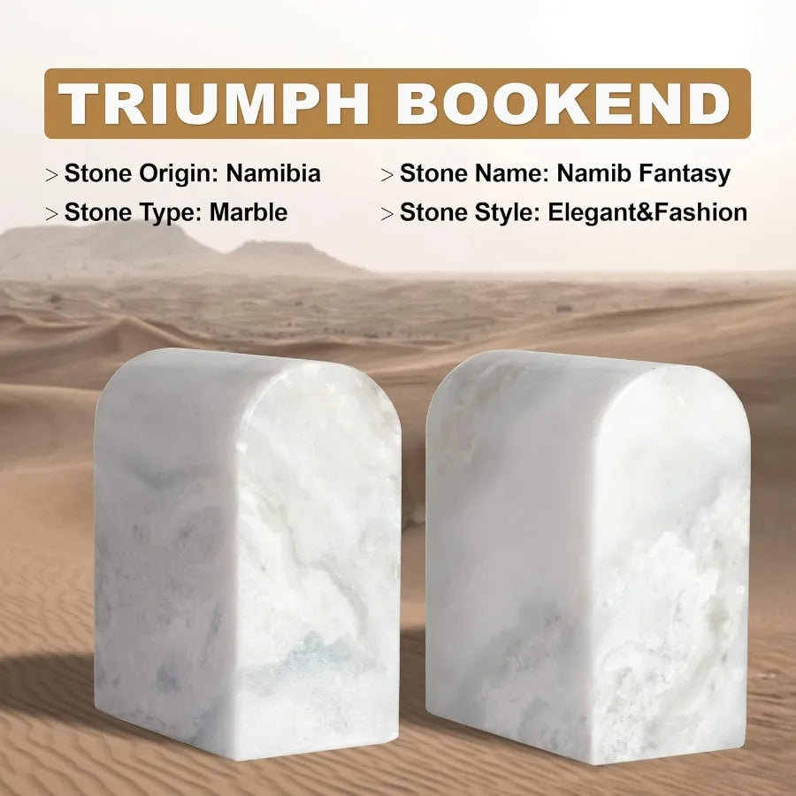 African Natural Marble Non-Slip Bookends for Shelves