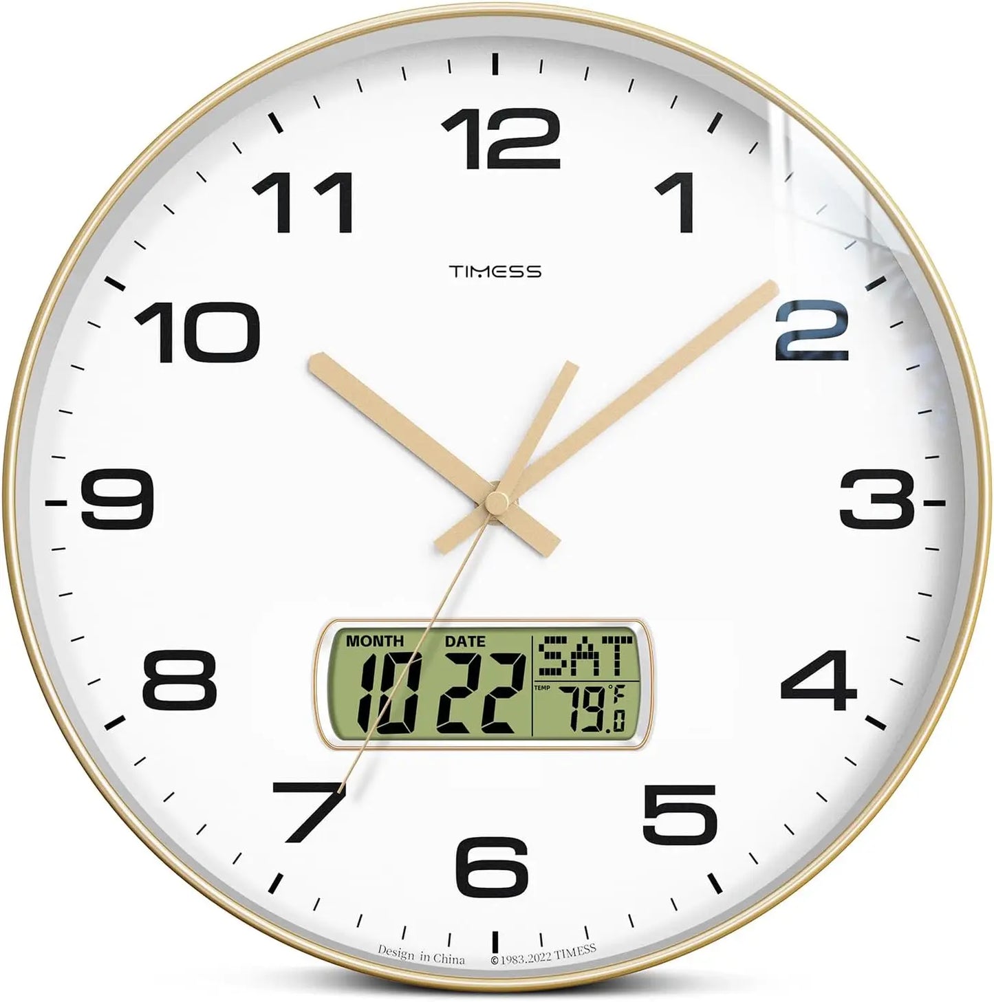 Calendar Wall Clock in 3 Sizes, 4 Colors with Calendar and Fahrenheit Temperature Display