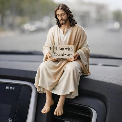 Jesus Resin Desk Companion Figurine with I Am with You Always Sign Jesus Statue for Car Dashboard Home Office Table Decor
