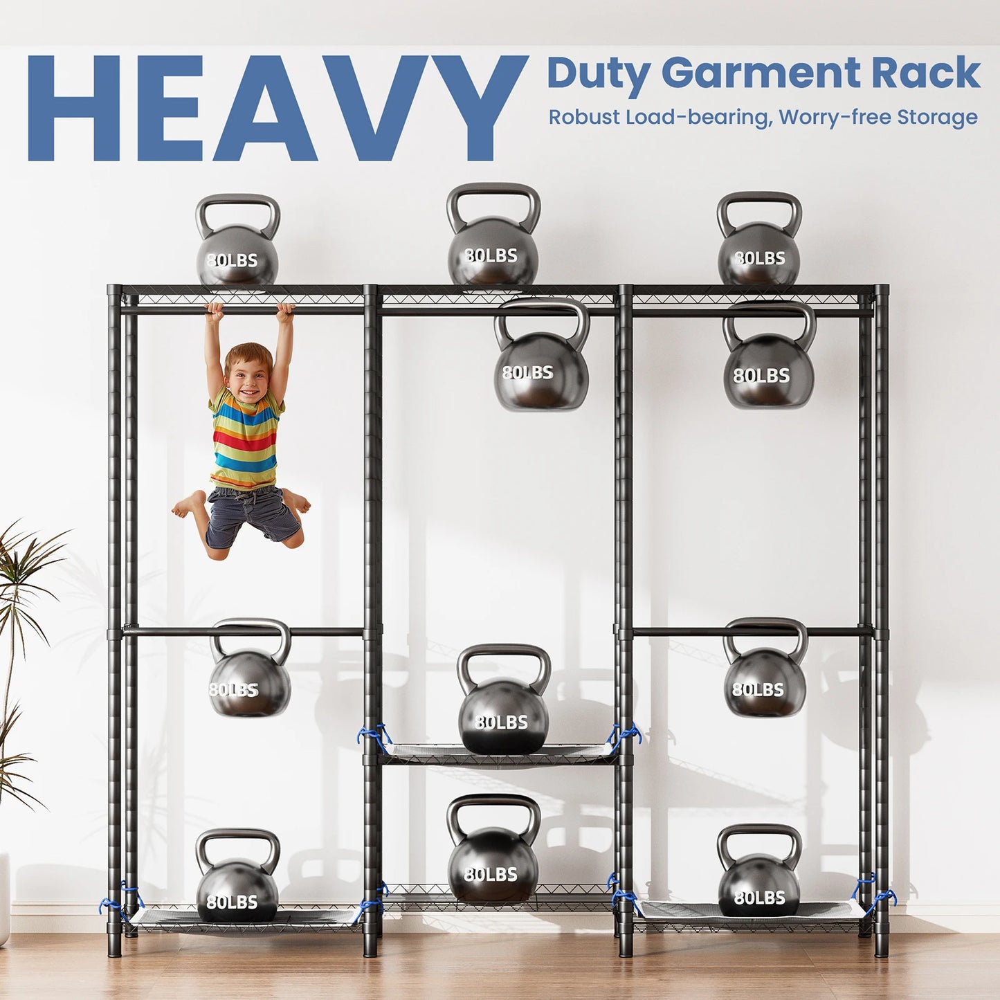 Clothes Rack Storage Organizer Freestanding Portable Heavy Duty 960 lb for Cloakroom, Bedroom, Entrance ways