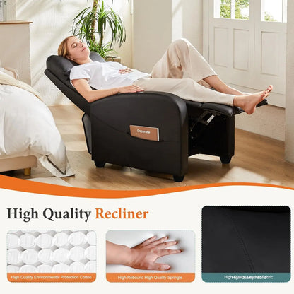 Adjustable Recliner Chair with Lumbar Support, PU Leather Sofa for Living Room, High-Density Sponge, Jet Black