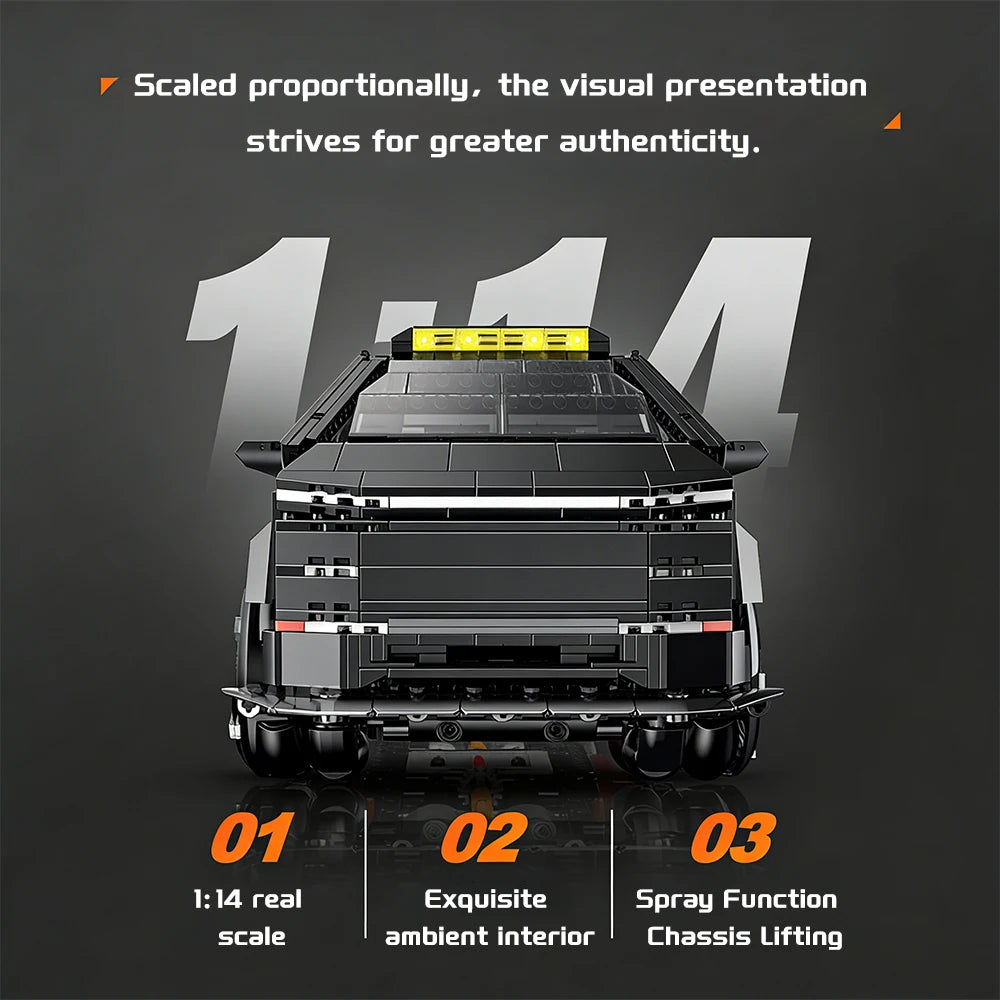 RC Cybertruck Building Blocks Car with Electric Lifting Chassis 1:14 Scale