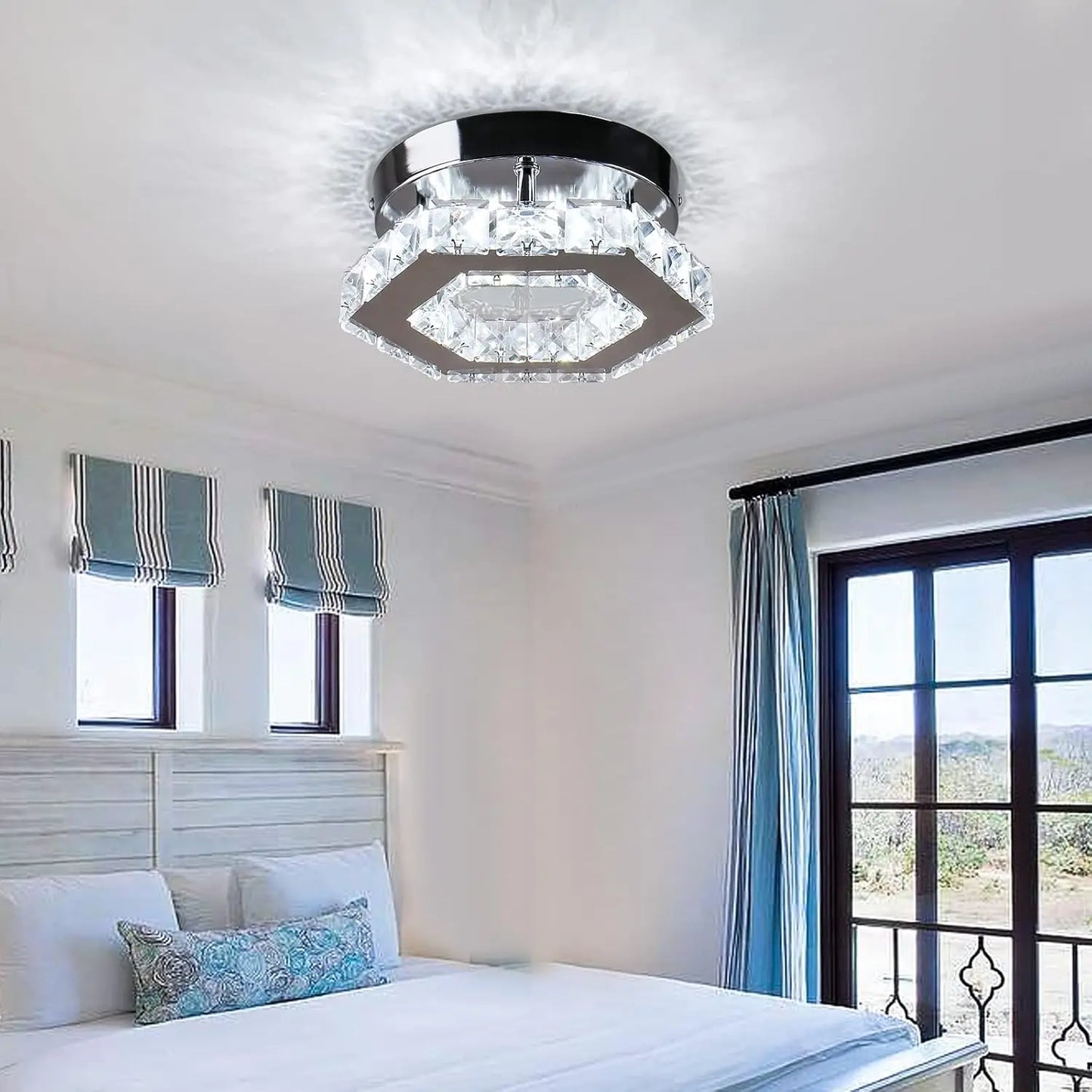 Mini Chandelier Crystal LED Ceiling Light Fixture for Hallway or Stairs