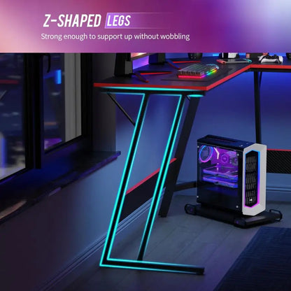 L Shaped 51 Inch Corner Computer Desk, PC Gaming Desk, or Writing Workstation with Large Monitor Stand for Home Office