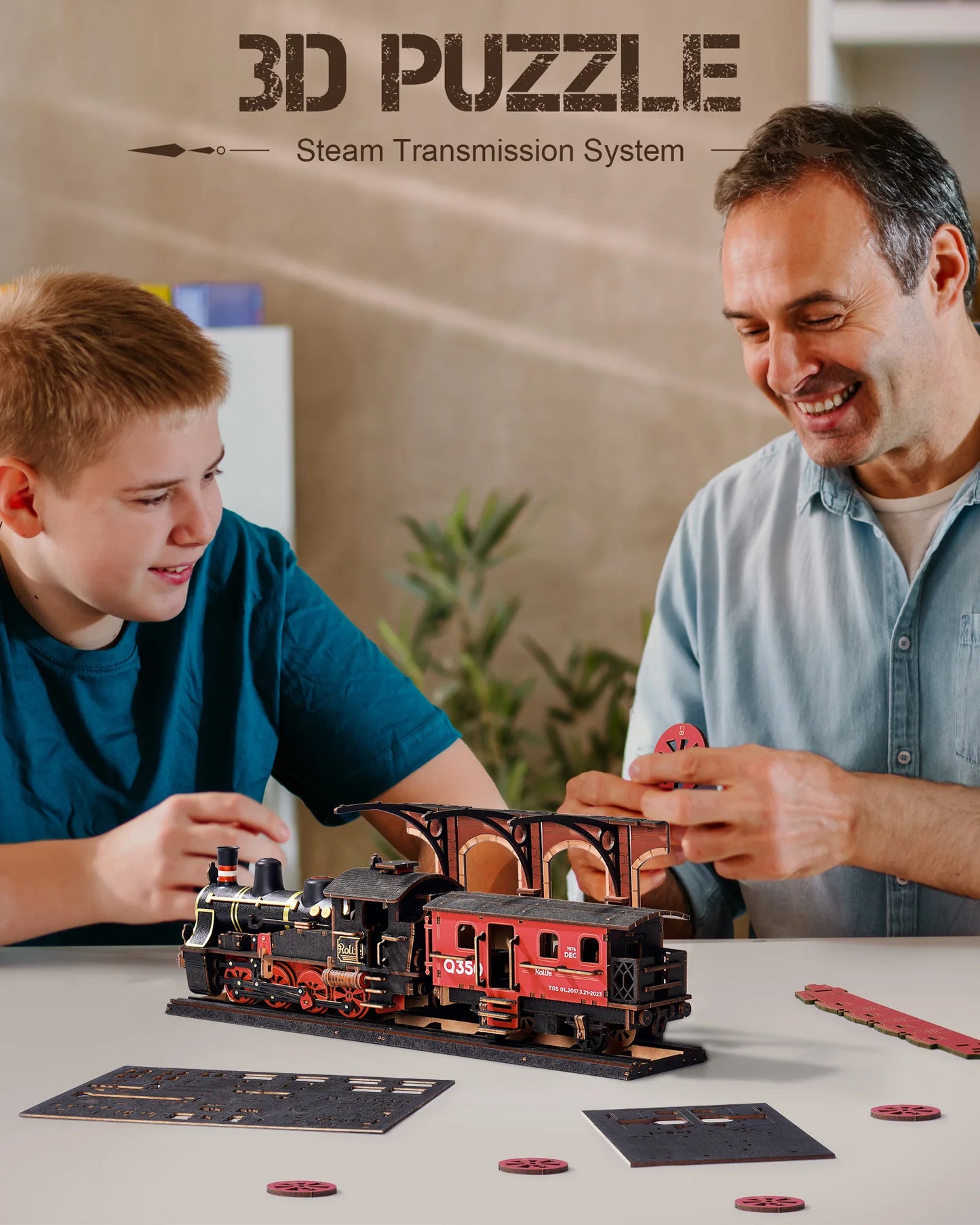 3D Wooden Puzzle Traditional Rolife Steam Journey Train Model
