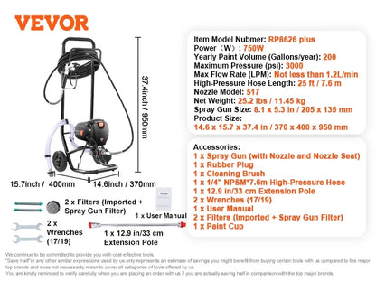750W or 950W  3000PSI Airless Paint Sprayer