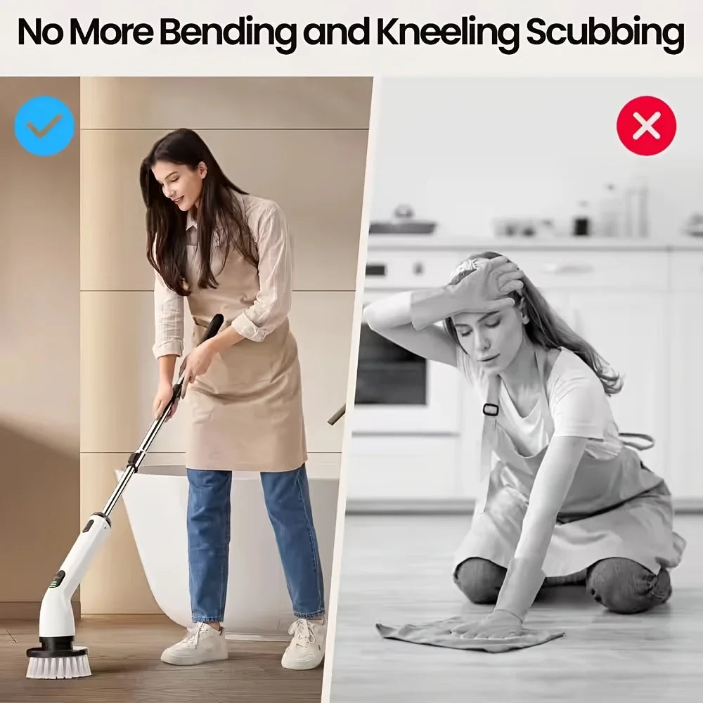 9-in-1 USB Rechargeable Electric Cleaning Brush With Telescopic Handle and 8 Brush Heads Multi-Surface Cleaner