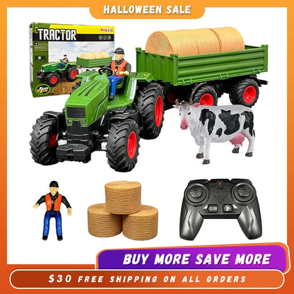 Remote Control Farm Tractor Toy - Realistic RC Farming Vehicle, Multi-Part Rechargeable Tractor for Kids