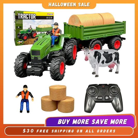 Remote Control Farm Tractor Toy - Realistic RC Farming Vehicle, Multi-Part Rechargeable Tractor for Kids