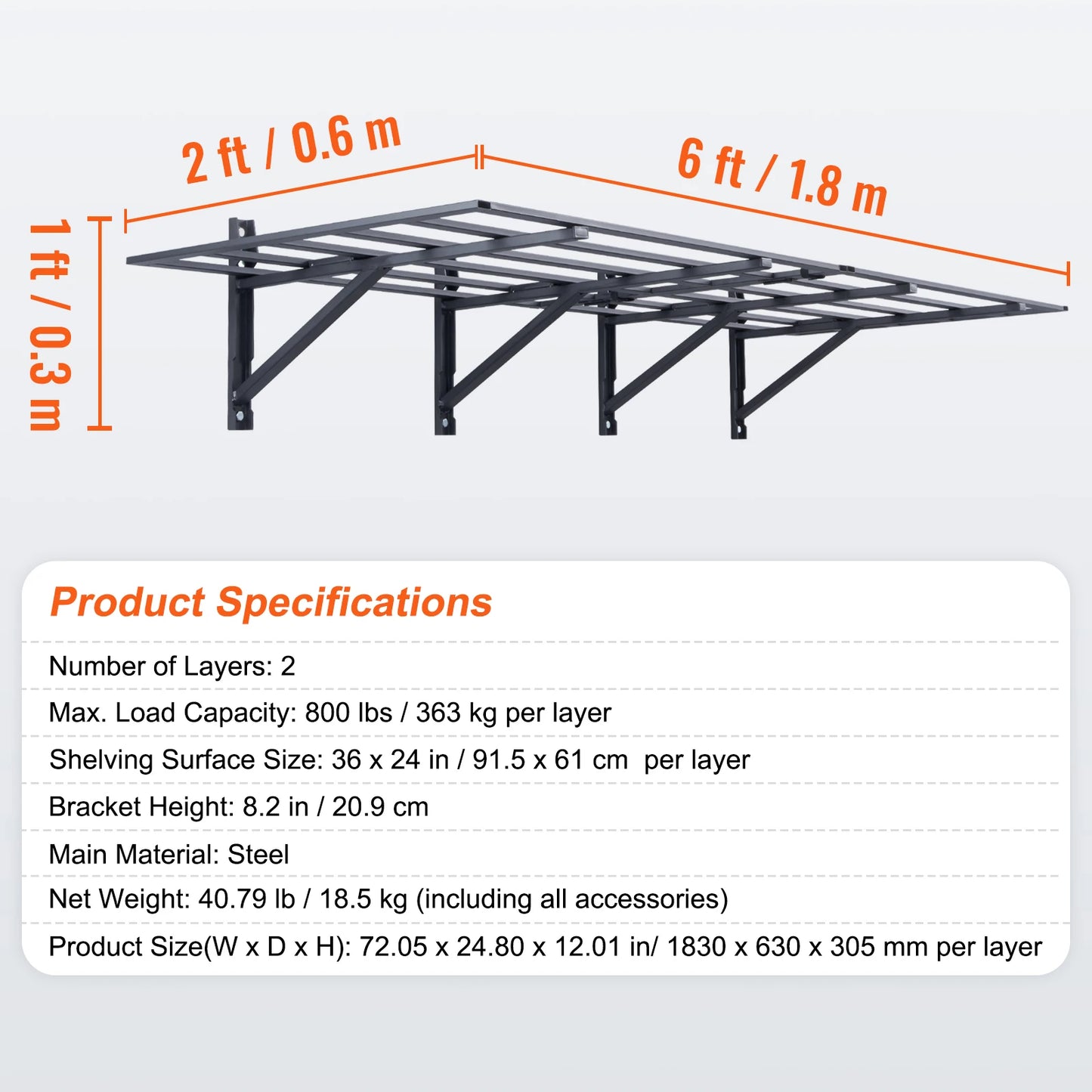 2 Wall Mounted Heavy Duty Shelves