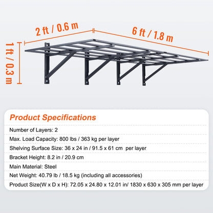 2 Wall Mounted Heavy Duty Shelves