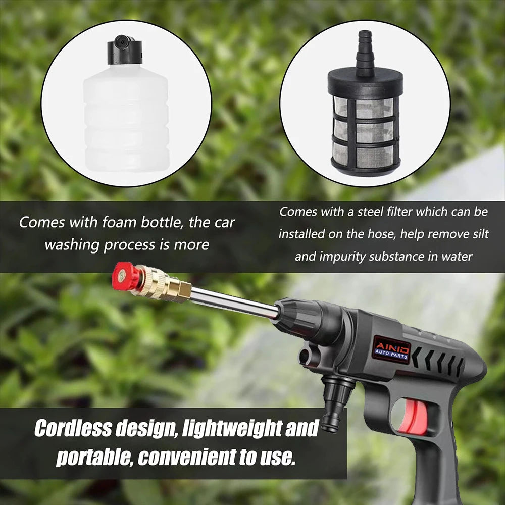 Rechargeable Wireless High Pressure Washer Self Priming Sustain 300W Car Wash Water Gun With Li-ion Battery