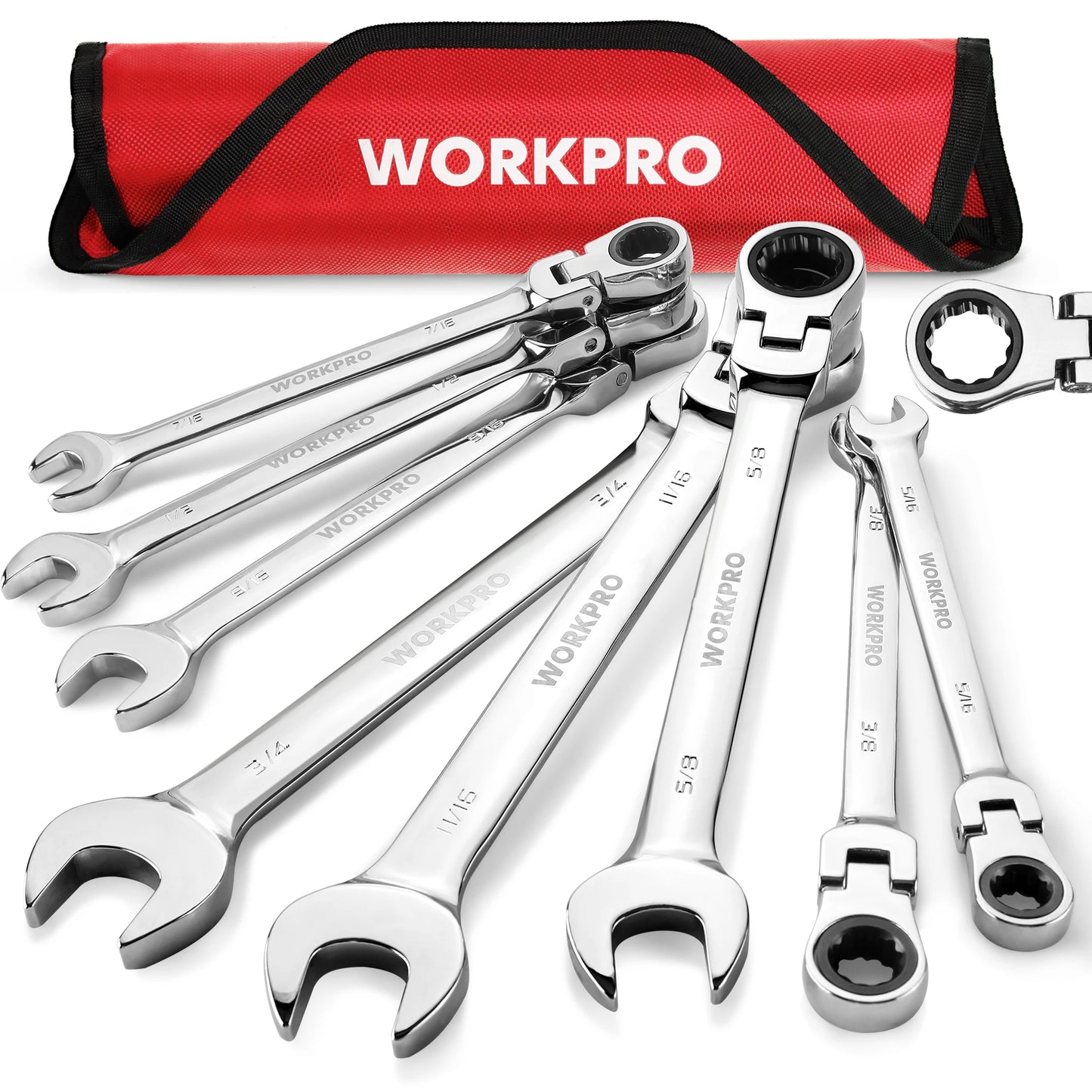 8pcs Flex-Head Ratcheting Combination Wrench Set SAE 5/16-3/4 in