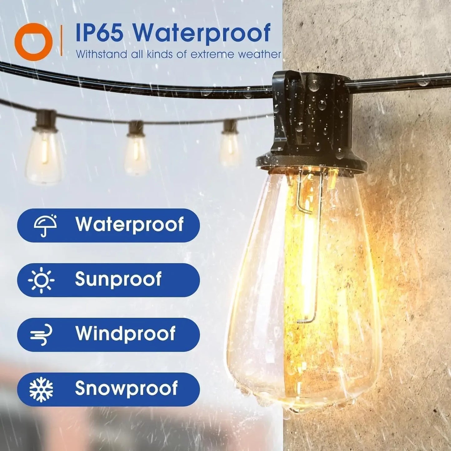 150FT LED Outdoor String Lights Waterproof, Shatterproof, Dimmable Patio Lights