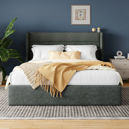 Heavy-Duty Hydraulic Lift Up Storage Bed with Wingback Headboard