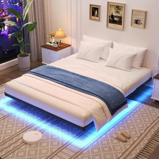 King Size Floating Bed Frame with Smart LED Lights