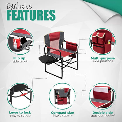 Camping Directors Chair, Heavy Duty, Outdoor Portable Folding Chair with Side Table