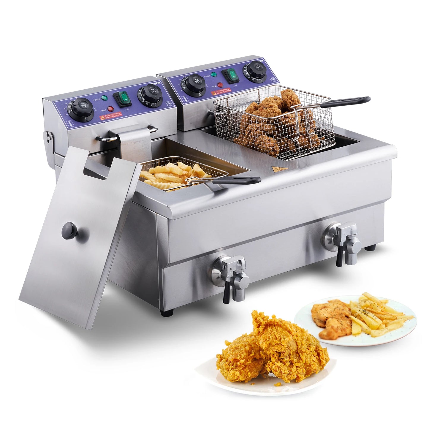 Electric Deep Fryer w/Dual Removable Tanks 12L 5000W Commercial Countertop  Fryer for Commercial Use.