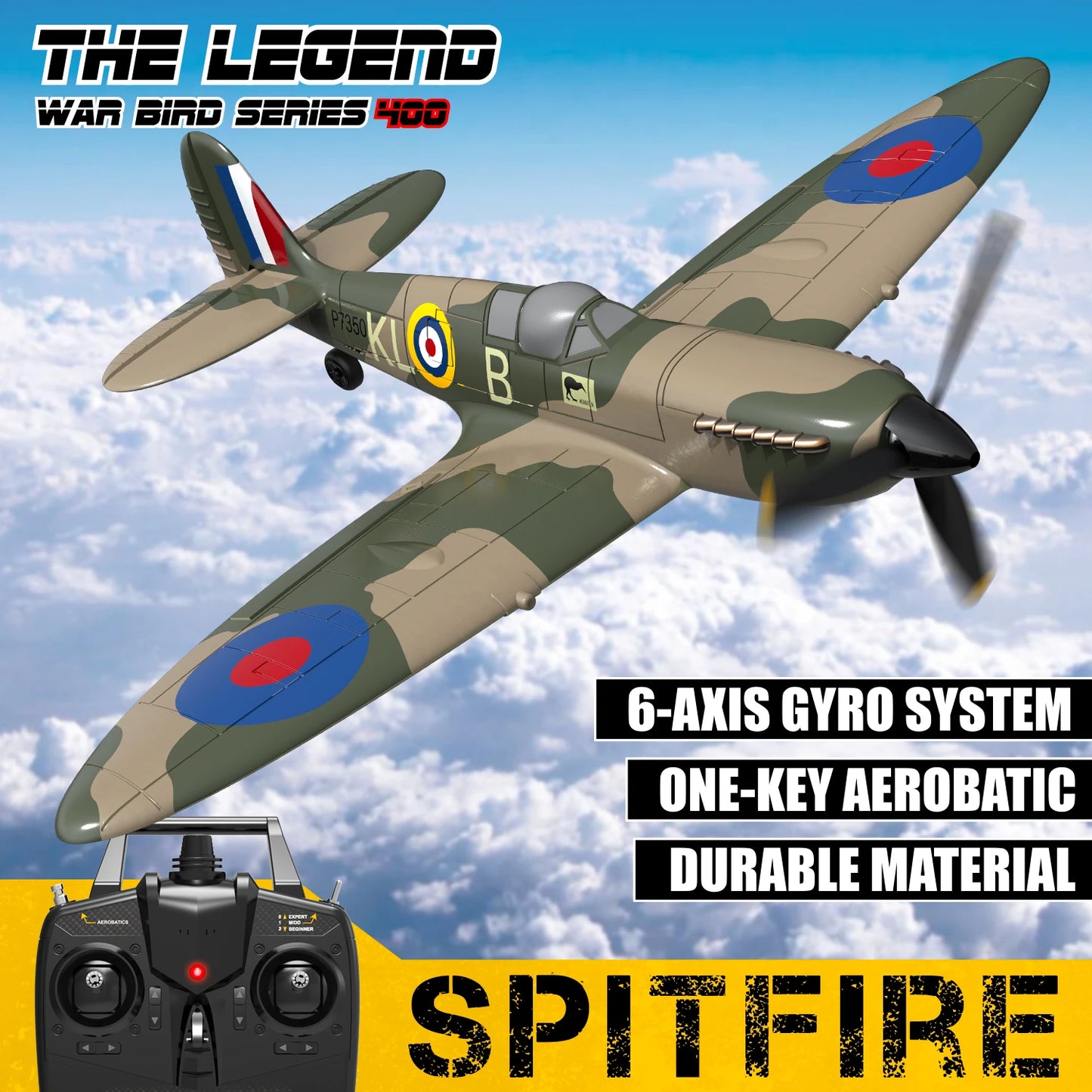 RC Spitfire 400 Plane, 2.4Ghz 4CH 6-axis Stabilizer System