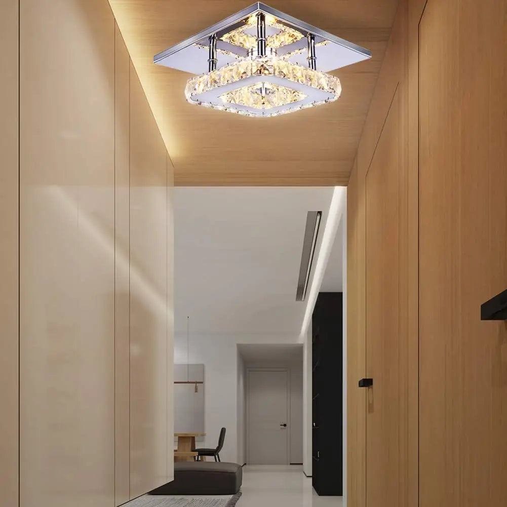 Small LED Chandelier Semi Flush Mount Ceiling Crystal Lamp for Bedrooms, Dinning Rooms, Hallway (Warm)
