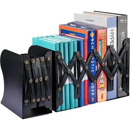 2PCS Adjustable Metal Bookends with 2 Dividers for Heavy Books