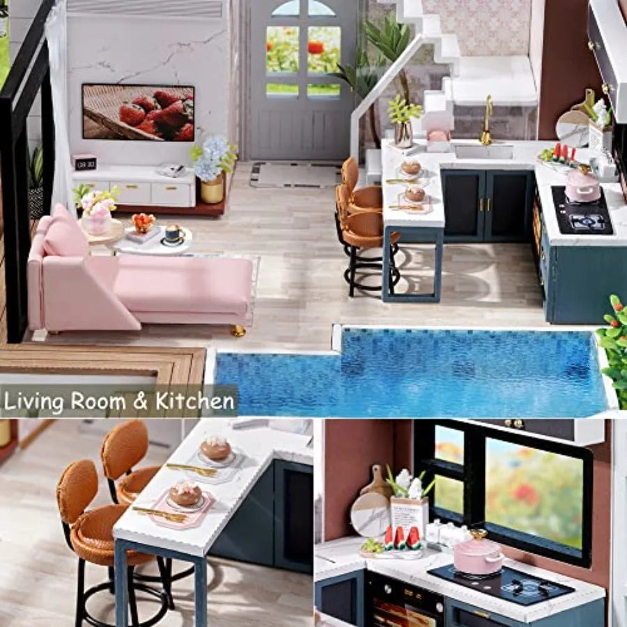 1:24 Scale Wooden Garden Villa with Furniture